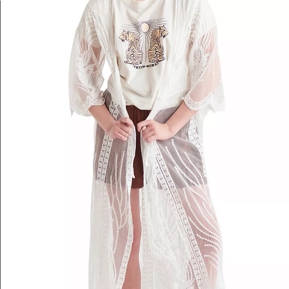 NWT! Black Tape Sheer Embroidered Long XS Kimono, Cover-Up, Wrap, Retail $69 - Picture 1 of 11